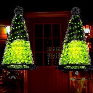 🧙‍♀️NWT 2 PCS Lighted Halloween‎ Hanging Witch Hat Indoor/Outdoor Decorations